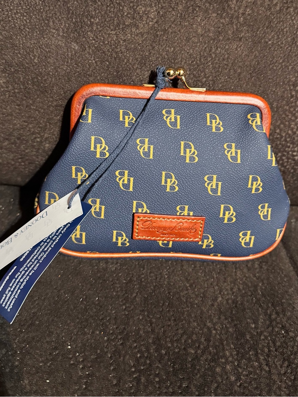 Dooney & Bourke Navy and Yellow DB Monogram Kiss-Lock Coin Purse